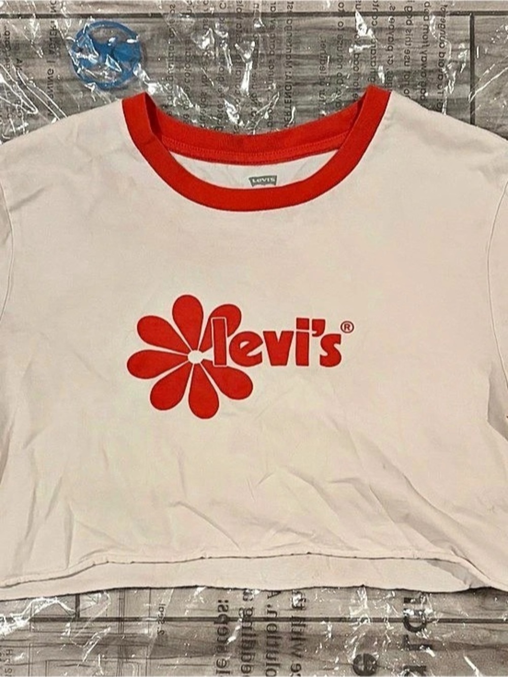 Levi's Graphic Mini Ringer Tee Crop Top White & Red Medium